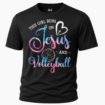 This Girl Runs On Jesus And Volleyball Player Christian Gift Cooling Performance Crew T-Shirt