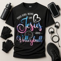 This Girl Runs On Jesus And Volleyball Player Christian Gift Cooling Performance Crew T-Shirt