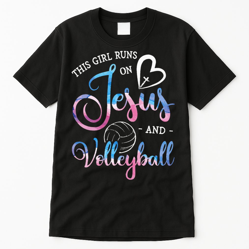 This Girl Runs On Jesus And Volleyball Player Christian Gift Tall T-Shirt