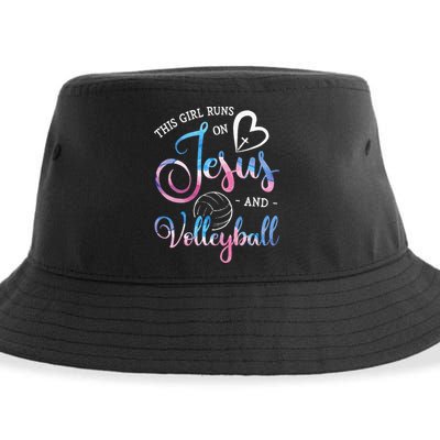 This Girl Runs On Jesus And Volleyball Player Christian Gift Sustainable Bucket Hat