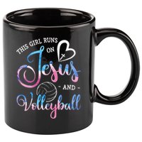 This Girl Runs On Jesus And Volleyball Player Christian Gift 11oz C Handle Ceramic Mug