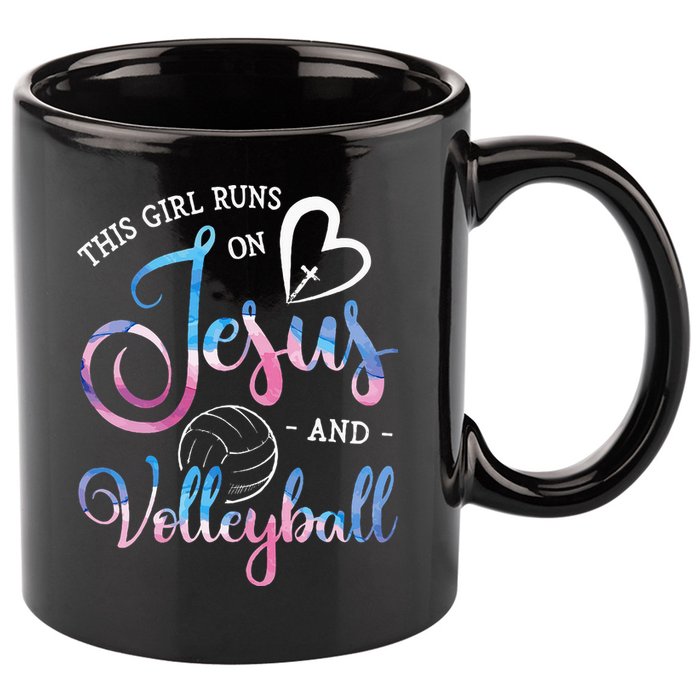 This Girl Runs On Jesus And Volleyball Player Christian Gift 11oz C Handle Ceramic Mug