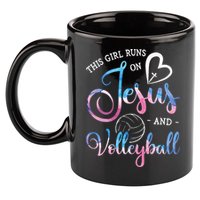 This Girl Runs On Jesus And Volleyball Player Christian Gift 11oz C Handle Ceramic Mug