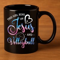 This Girl Runs On Jesus And Volleyball Player Christian Gift 11oz C Handle Ceramic Mug
