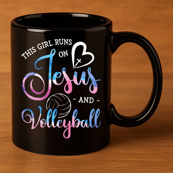 This Girl Runs On Jesus And Volleyball Player Christian Gift 11oz C Handle Ceramic Mug