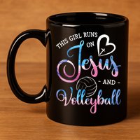 This Girl Runs On Jesus And Volleyball Player Christian Gift 11oz C Handle Ceramic Mug