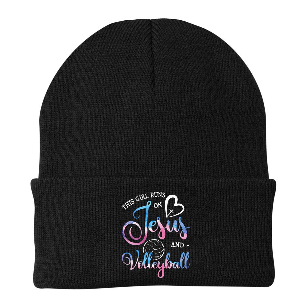 This Girl Runs On Jesus And Volleyball Player Christian Gift Beanie