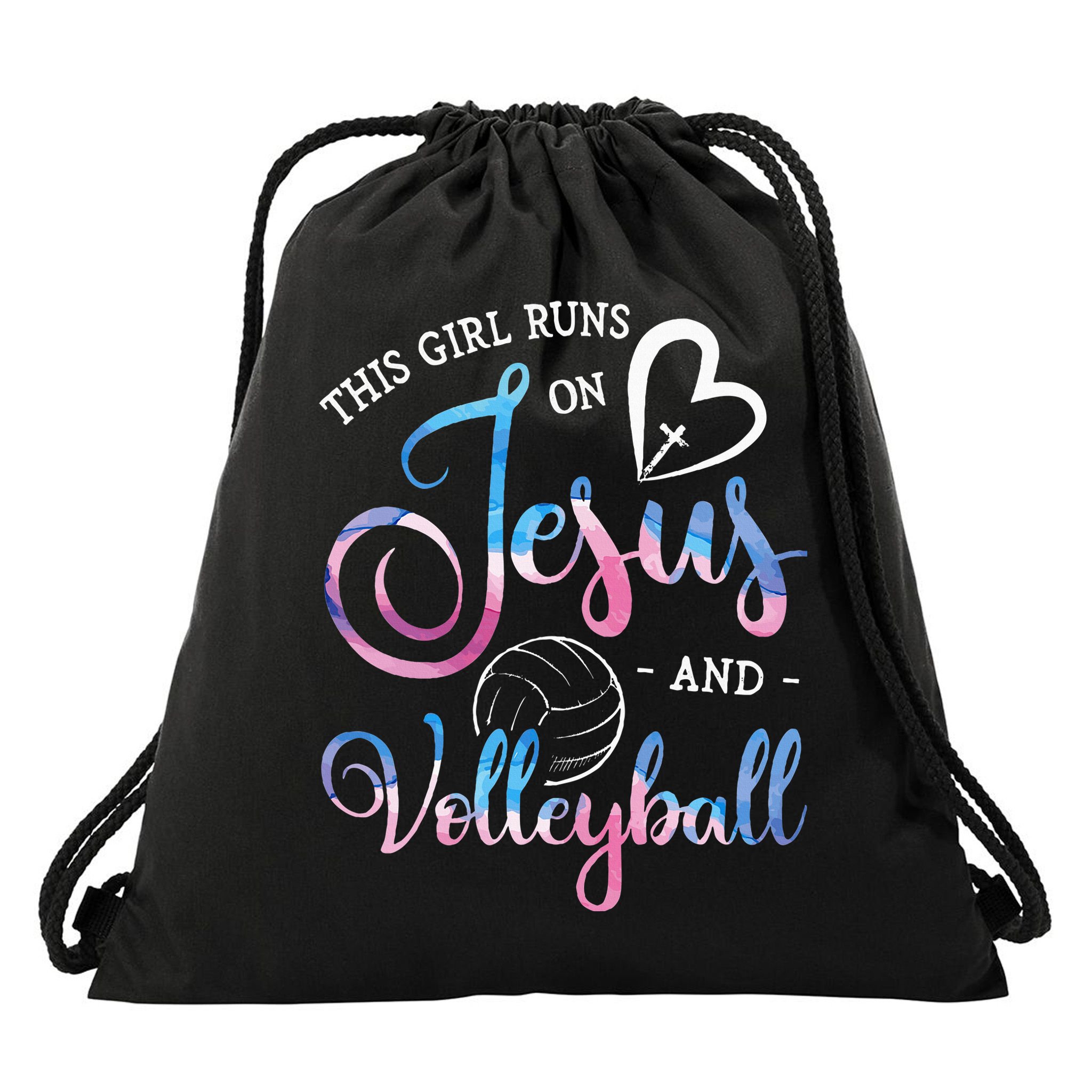 This Girl Runs On Jesus And Volleyball Player Christian Gift Drawstring Bag