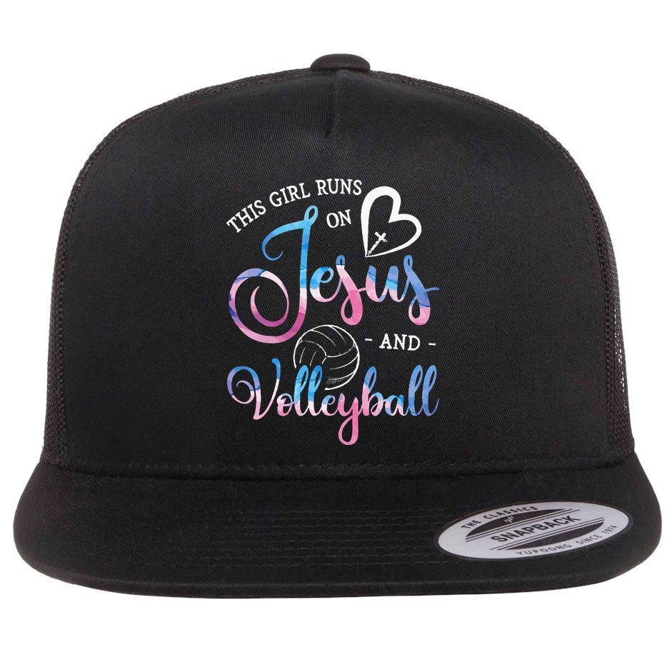 This Girl Runs On Jesus And Volleyball Player Christian Gift Flat Bill Trucker Hat
