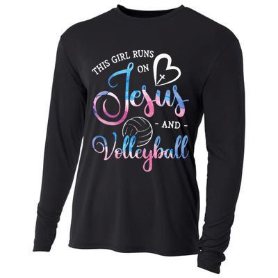 This Girl Runs On Jesus And Volleyball Player Christian Gift Cooling Performance Long Sleeve Crew