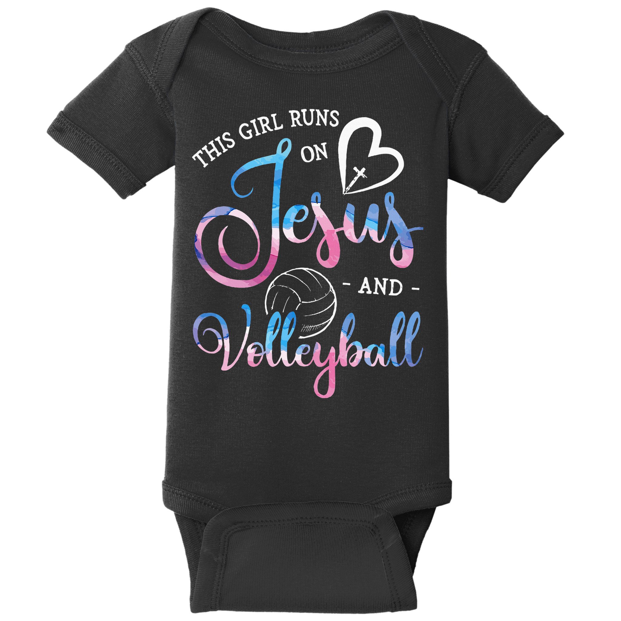 This Girl Runs On Jesus And Volleyball Player Christian Gift Baby Bodysuit