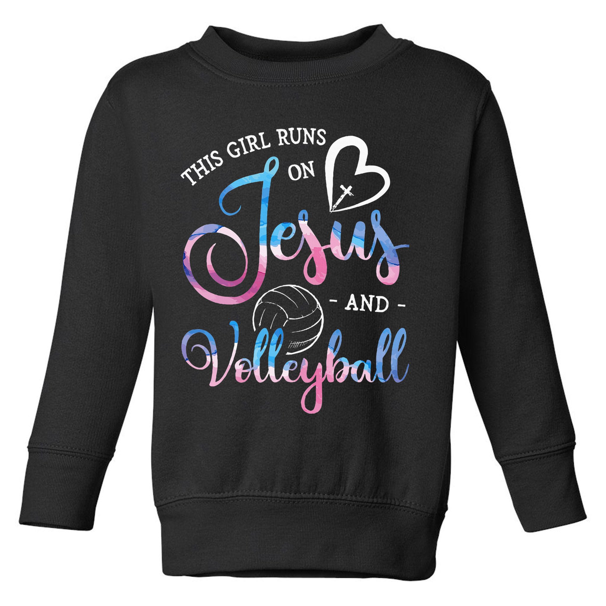 This Girl Runs On Jesus And Volleyball Player Christian Gift Toddler Sweatshirt