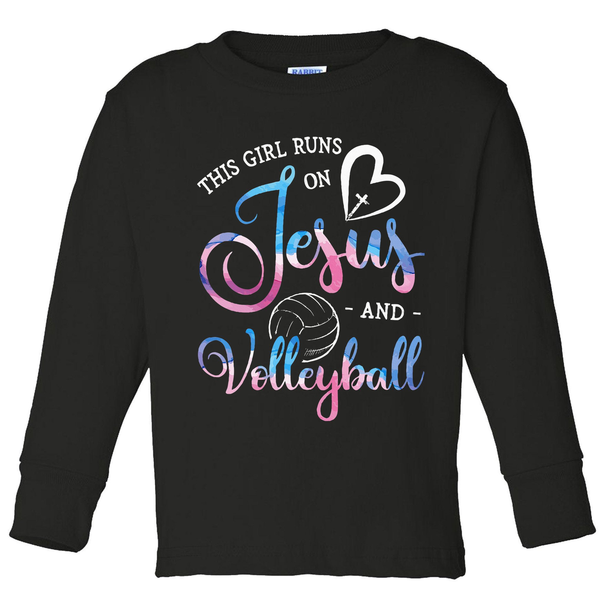 This Girl Runs On Jesus And Volleyball Player Christian Gift Toddler Long Sleeve Shirt
