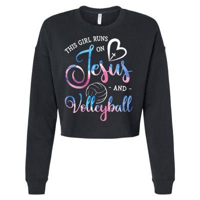 This Girl Runs On Jesus And Volleyball Player Christian Gift Cropped Pullover Crew