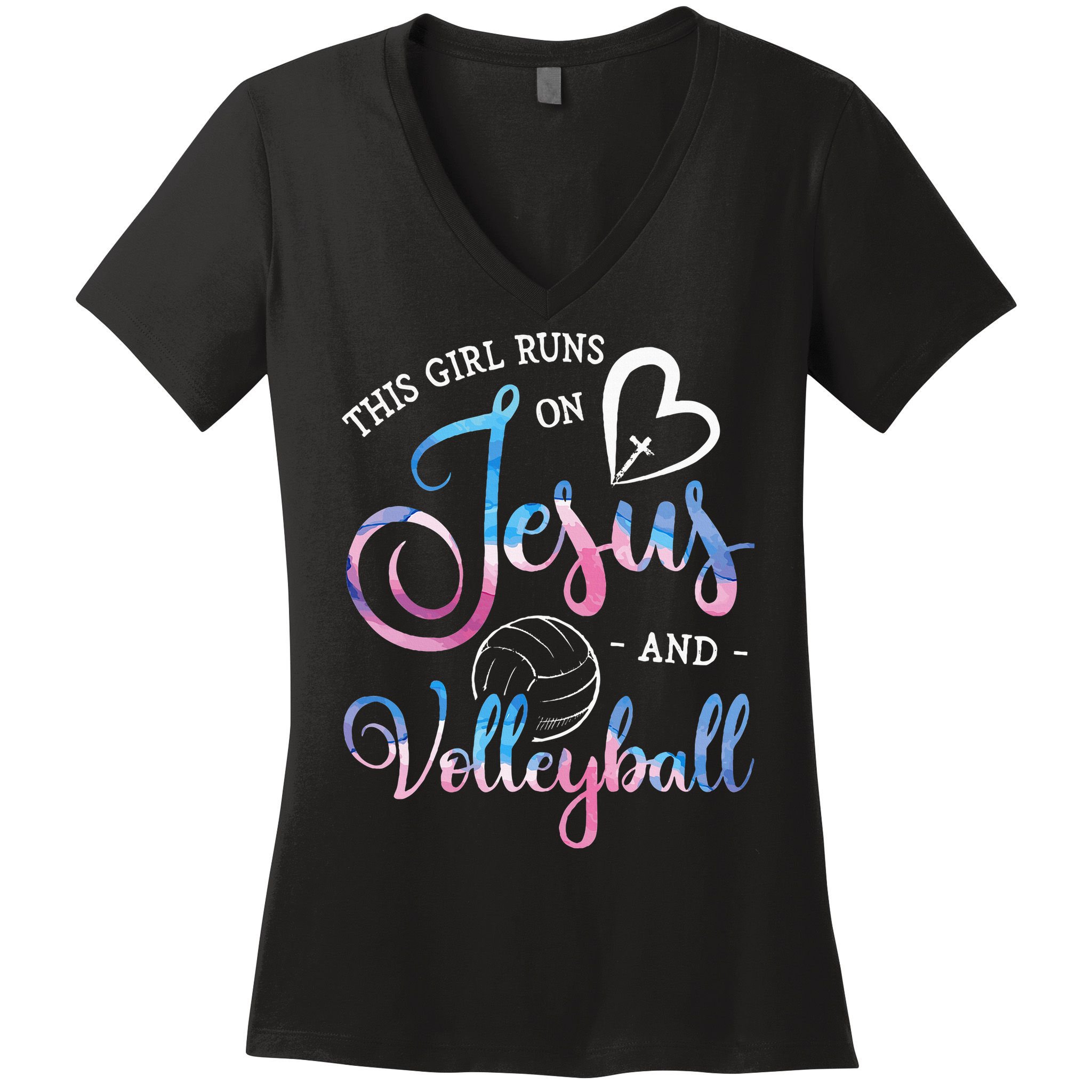 This Girl Runs On Jesus And Volleyball Player Christian Gift Women's V-Neck T-Shirt