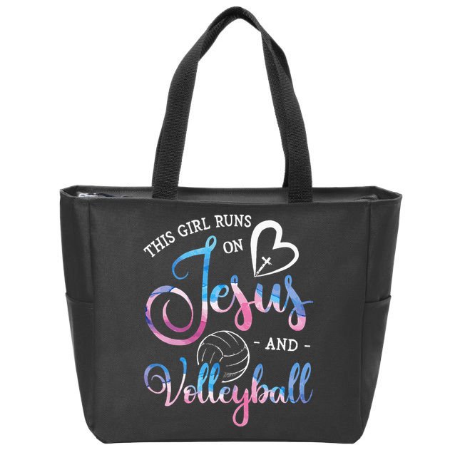 This Girl Runs On Jesus And Volleyball Player Christian Gift Zip Tote Bag