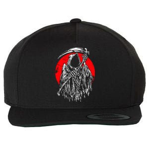 The Grim Reaper Skeleton Skull Death Scythe Grunge Horror Wool Snapback Cap