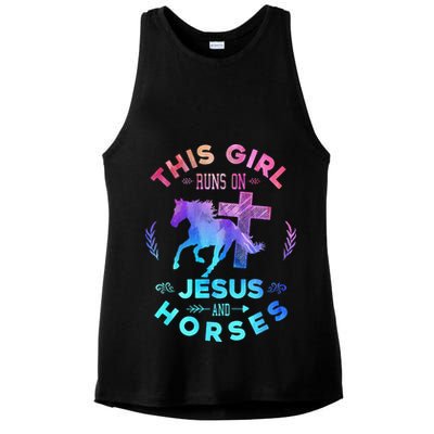 This Girl Runs On Jesus & Horses Christian Equestrian Riding Ladies PosiCharge Tri-Blend Wicking Tank