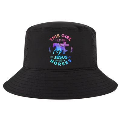 This Girl Runs On Jesus & Horses Christian Equestrian Riding Cool Comfort Performance Bucket Hat