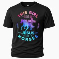 This Girl Runs On Jesus & Horses Christian Equestrian Riding Cooling Performance Crew T-Shirt