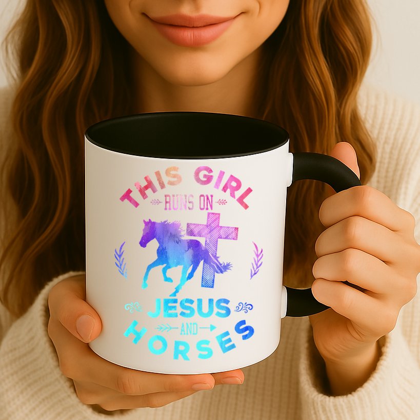 This Girl Runs On Jesus & Horses Christian Equestrian Riding Mug