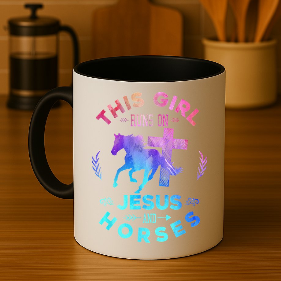 This Girl Runs On Jesus & Horses Christian Equestrian Riding Mug