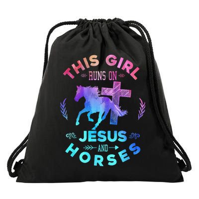 This Girl Runs On Jesus & Horses Christian Equestrian Riding Drawstring Bag