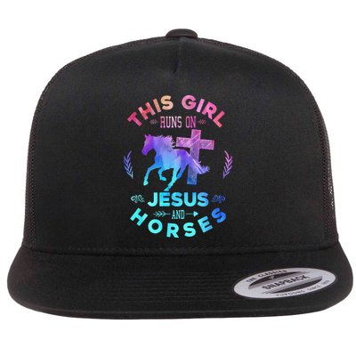 This Girl Runs On Jesus & Horses Christian Equestrian Riding Flatbill Hat