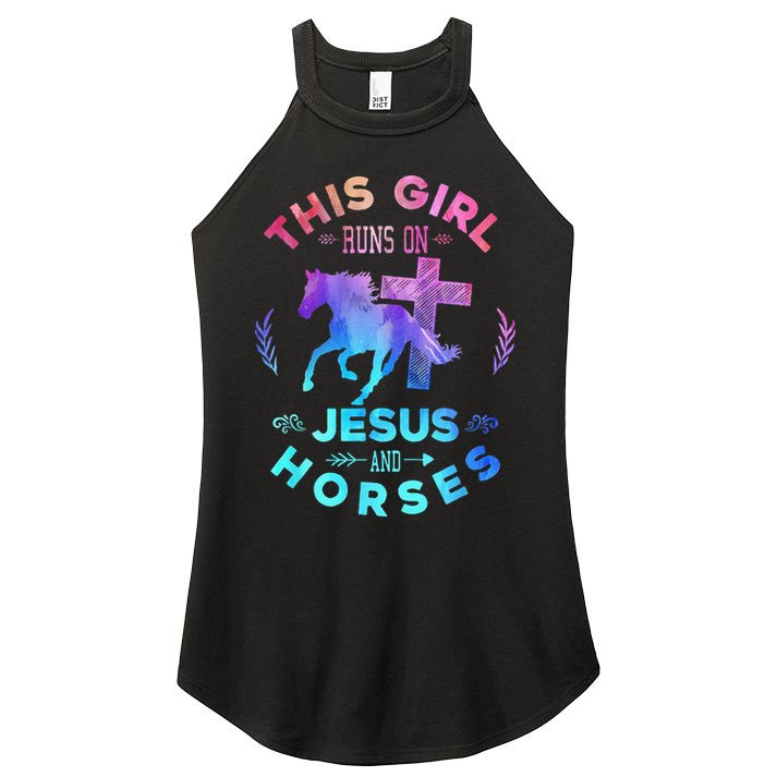 This Girl Runs On Jesus & Horses Christian Equestrian Riding Women's Perfect Tri Rocker Tank