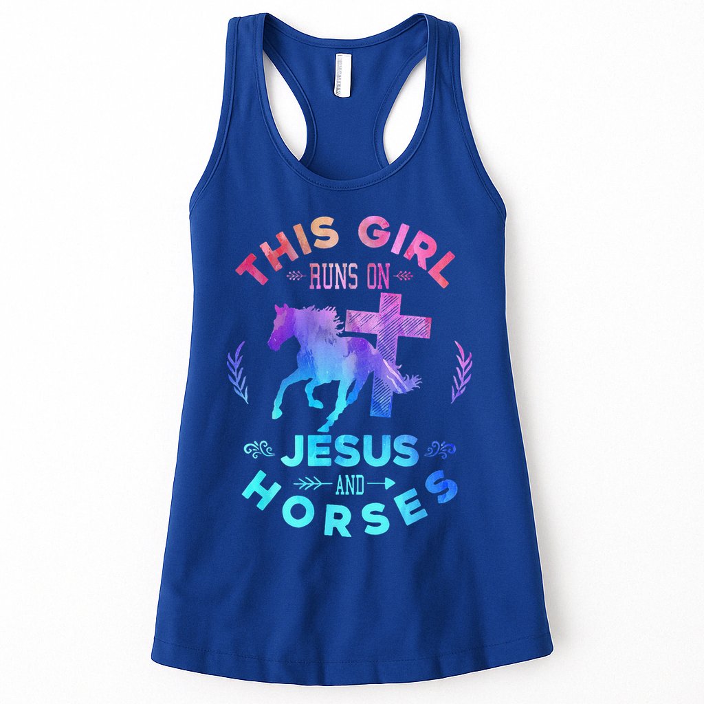 This Girl Runs On Jesus & Horses Christian Equestrian Riding Womens Tank Top