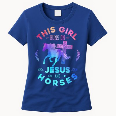 This Girl Runs On Jesus & Horses Christian Equestrian Riding Womens T-Shirt