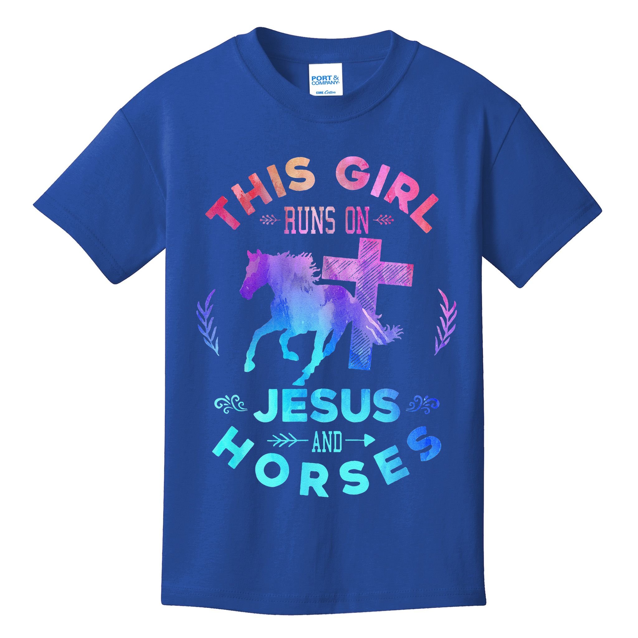 This Girl Runs On Jesus & Horses Christian Equestrian Riding Kids T-Shirt