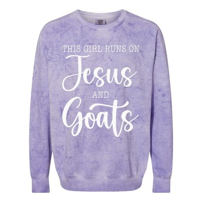 This Girl Runs On Jesus And Goats Goat Lover Christian Colorblast Crewneck Sweatshirt