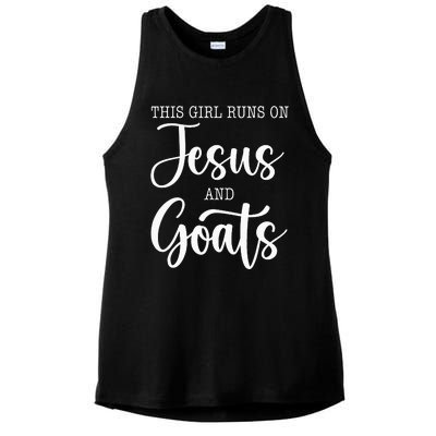 This Girl Runs On Jesus And Goats Goat Lover Christian Ladies PosiCharge Tri-Blend Wicking Tank