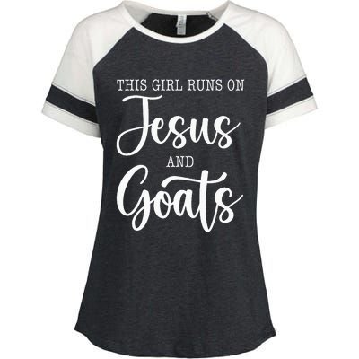 This Girl Runs On Jesus And Goats Goat Lover Christian Enza Ladies Jersey Colorblock Tee