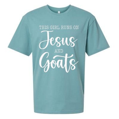 This Girl Runs On Jesus And Goats Goat Lover Christian Sueded Cloud Jersey T-Shirt