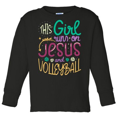 This Girl Run On Jesus And Volleyball Toddler Long Sleeve Shirt