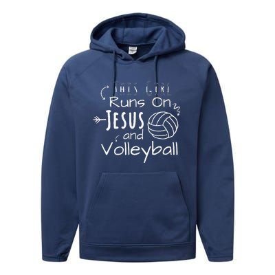 This Girl Runs On Jesus And Volleyball Christian Performance Fleece Hoodie