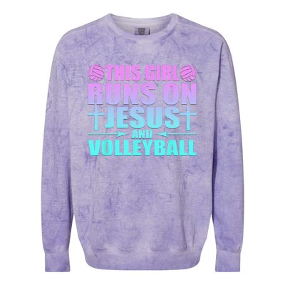 This Girl Runs On Jesus And Volleyball Novelty Colorblast Crewneck Sweatshirt