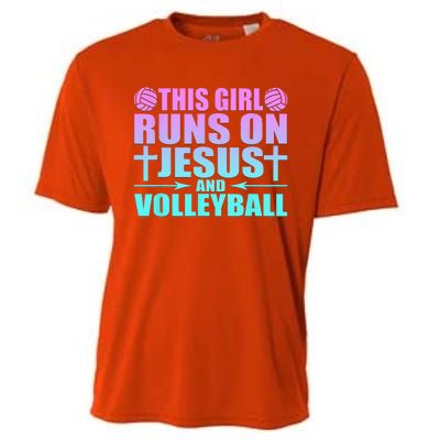 This Girl Runs On Jesus And Volleyball Novelty Cooling Performance Crew T-Shirt