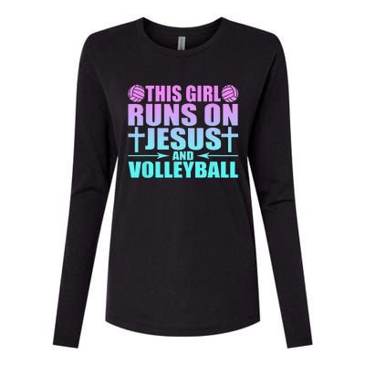 This Girl Runs On Jesus And Volleyball Novelty Womens Cotton Relaxed Long Sleeve T-Shirt