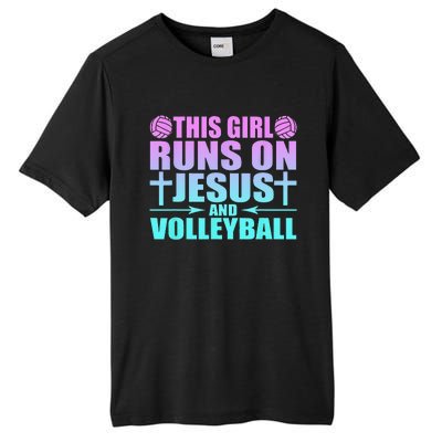 This Girl Runs On Jesus And Volleyball Novelty Tall Fusion ChromaSoft Performance T-Shirt