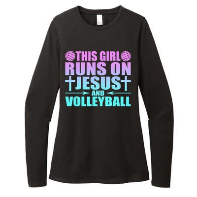 This Girl Runs On Jesus And Volleyball Novelty Womens CVC Long Sleeve Shirt