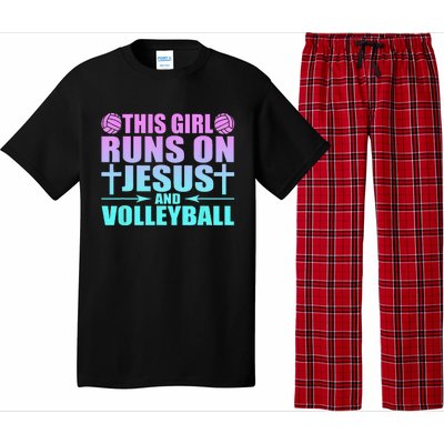 This Girl Runs On Jesus And Volleyball Novelty Pajama Set