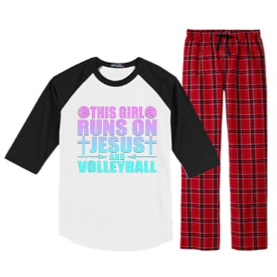 This Girl Runs On Jesus And Volleyball Novelty Raglan Sleeve Pajama Set