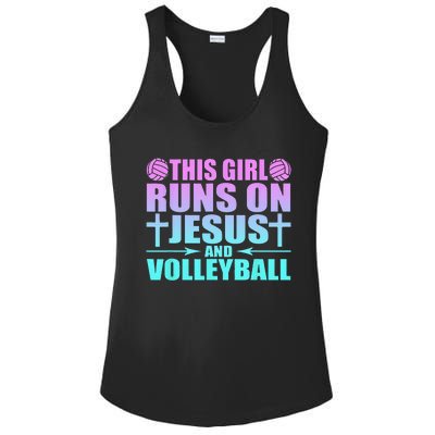 This Girl Runs On Jesus And Volleyball Novelty Ladies PosiCharge Competitor Racerback Tank