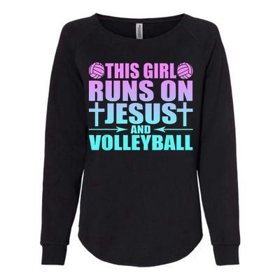 This Girl Runs On Jesus And Volleyball Novelty Womens California Wash Sweatshirt