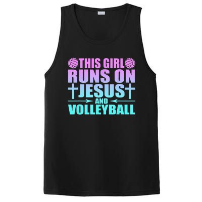 This Girl Runs On Jesus And Volleyball Novelty PosiCharge Competitor Tank