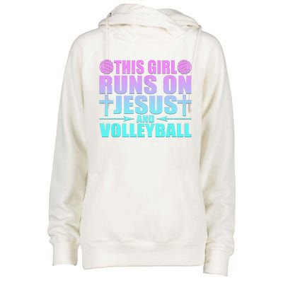 This Girl Runs On Jesus And Volleyball Novelty Womens Funnel Neck Pullover Hood