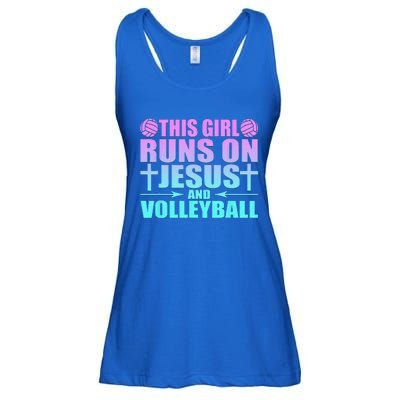 This Girl Runs On Jesus And Volleyball Novelty Ladies Essential Flowy Tank